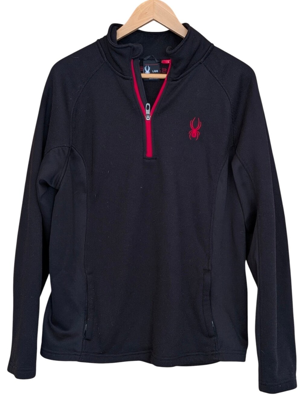 Spyder Black Half-Zip thermal Pullover with Red Accents L Athletic Activewear